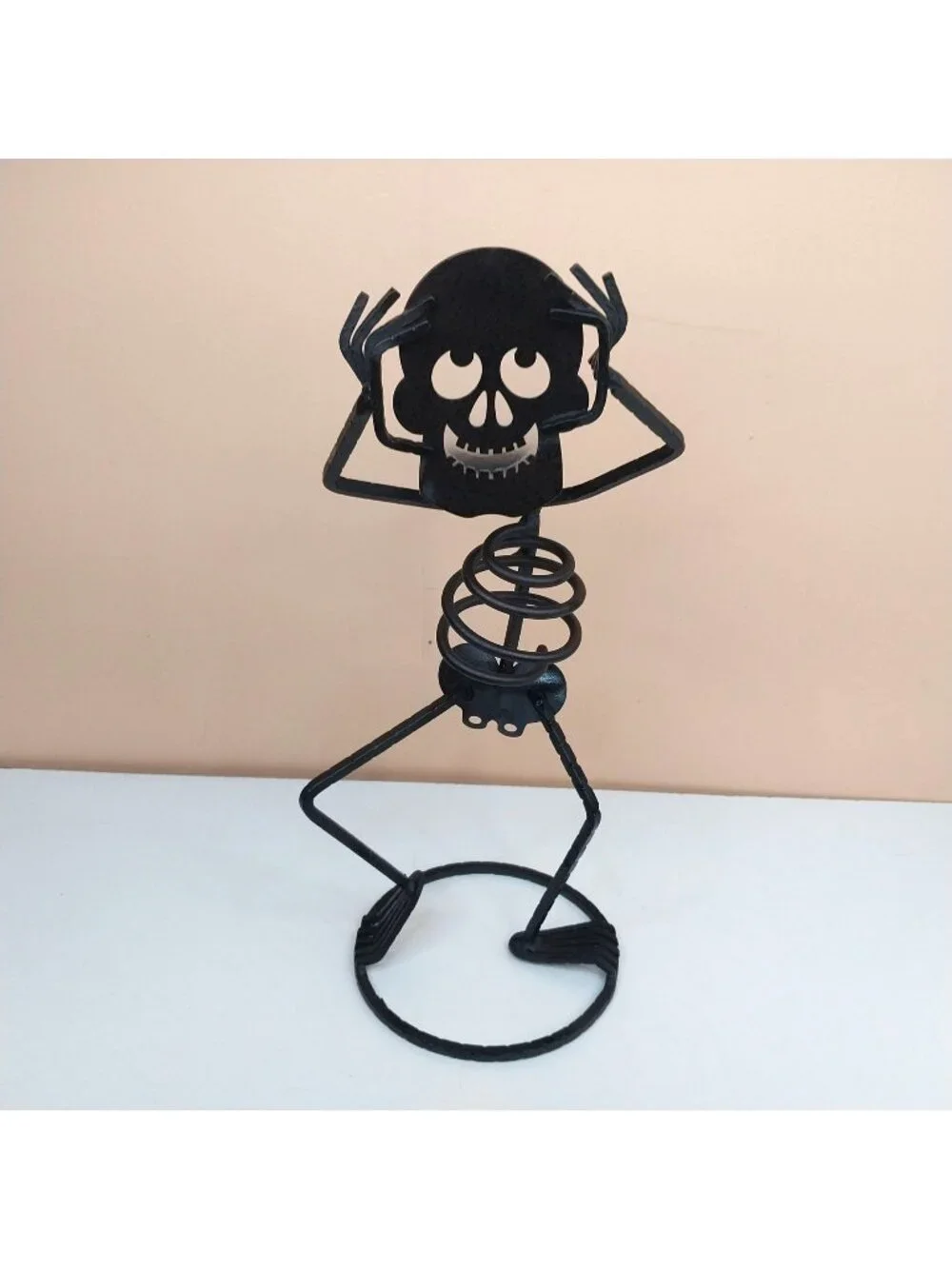 Partylite Mr. Bones Metal Skeleton Candleholder Skull Head Figurine Black 12